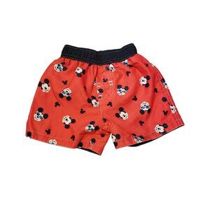 Disney Baby Mickey Mouse Boys Swim Trunks Red Size 6-9 Months Elastic Waist Lini
